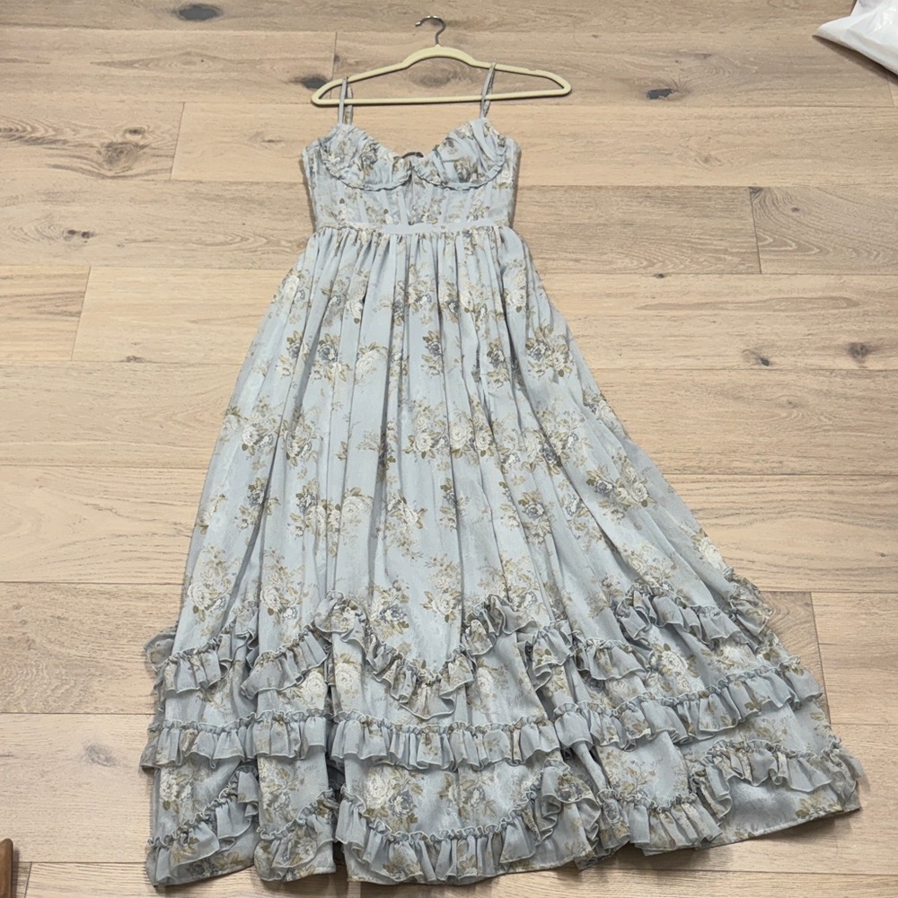 V. Chapman Floral Maxi Dress in Light Blue and Cream